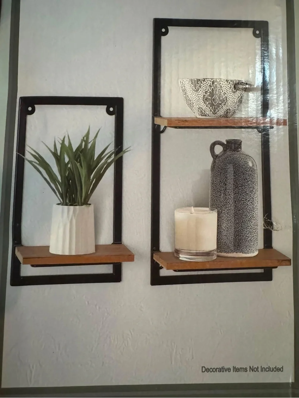 Industrial Black and Wood Wall Shelf Set - Brand Unspecified